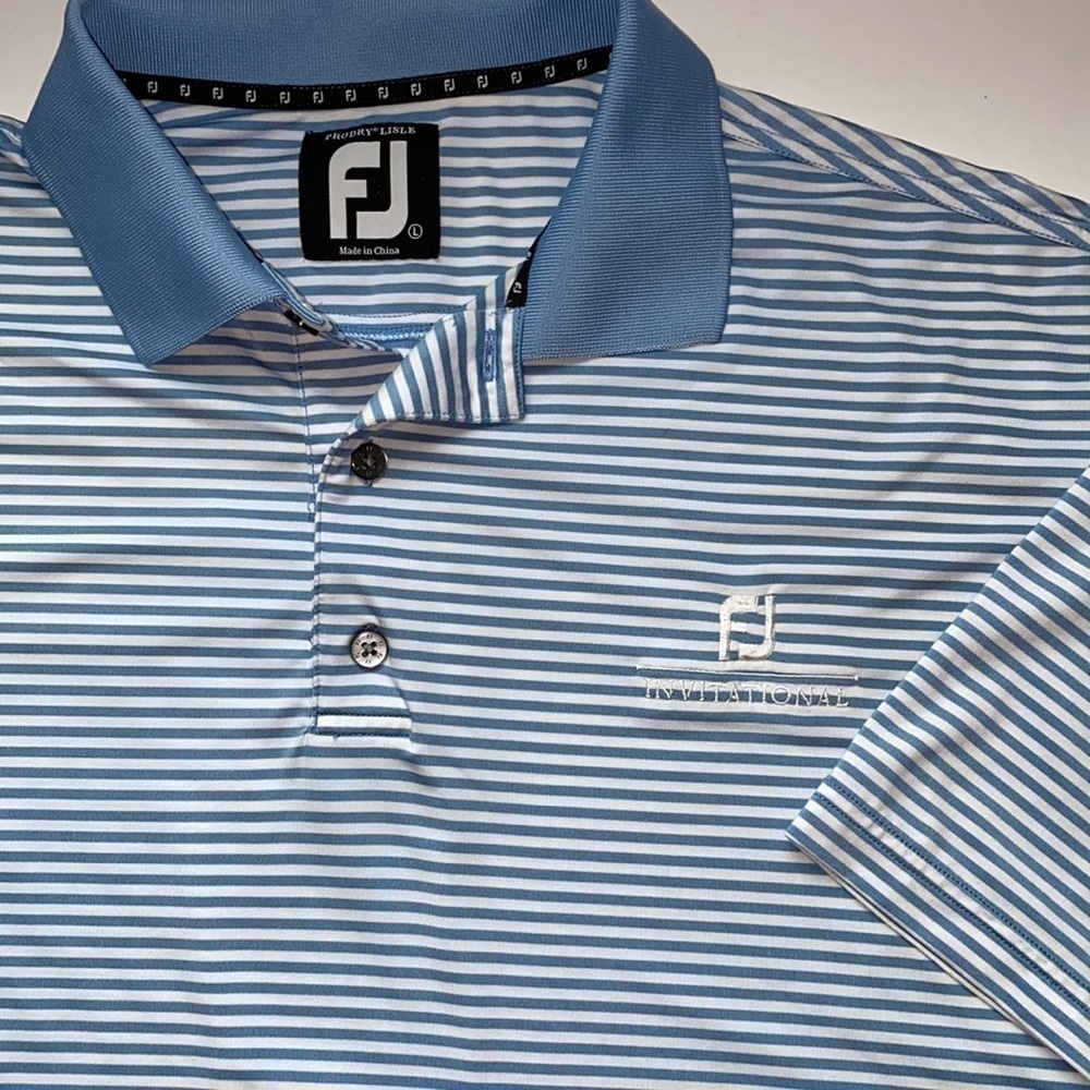 FootJoy men’s polo shirt light blue and white size L